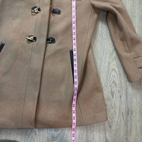 COLE HAAN | Wool Walker Coat Duffle Toggle Front Faux Fur Hood Size 10 - Picture 13 of 16